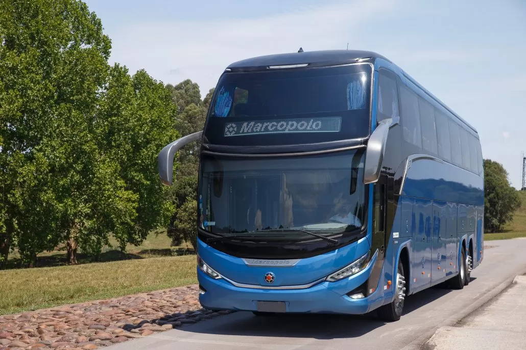 A Marcopolo apresenta o modelo Paradiso G8 1600 LD. O ônibus faz parte da família G8, lançada pela montadora no ano passado e está em