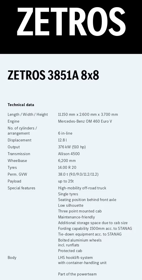 Zetros 3851A 8x8 Ficha Técnica