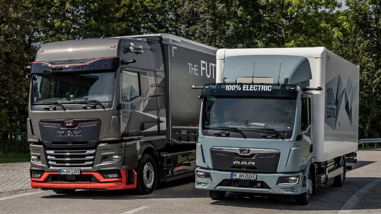 Caminhões elétricos MAN eTGX e eTGL, respectivamente.