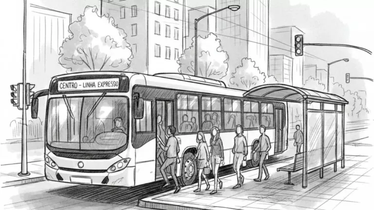 Ônibus parado no ponto para o embarque de passageiros