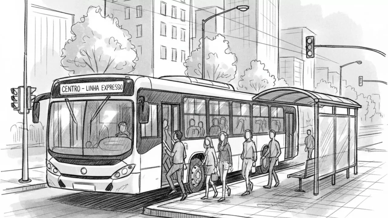 Ônibus parado no ponto para o embarque de passageiros