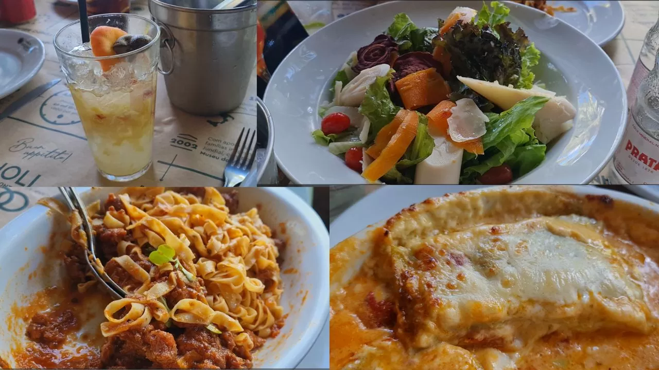Caipirinha de caju com cachaça premium para a esposa, salada da casa, macarrão com ragu de linguiça e lasanha foram as pedidas da família Queiroz Caipirinha de caju com cachaça premium para a esposa, salada da casa, macarrão com ragu de linguiça e lasanha foram as pedidas da família Queiroz