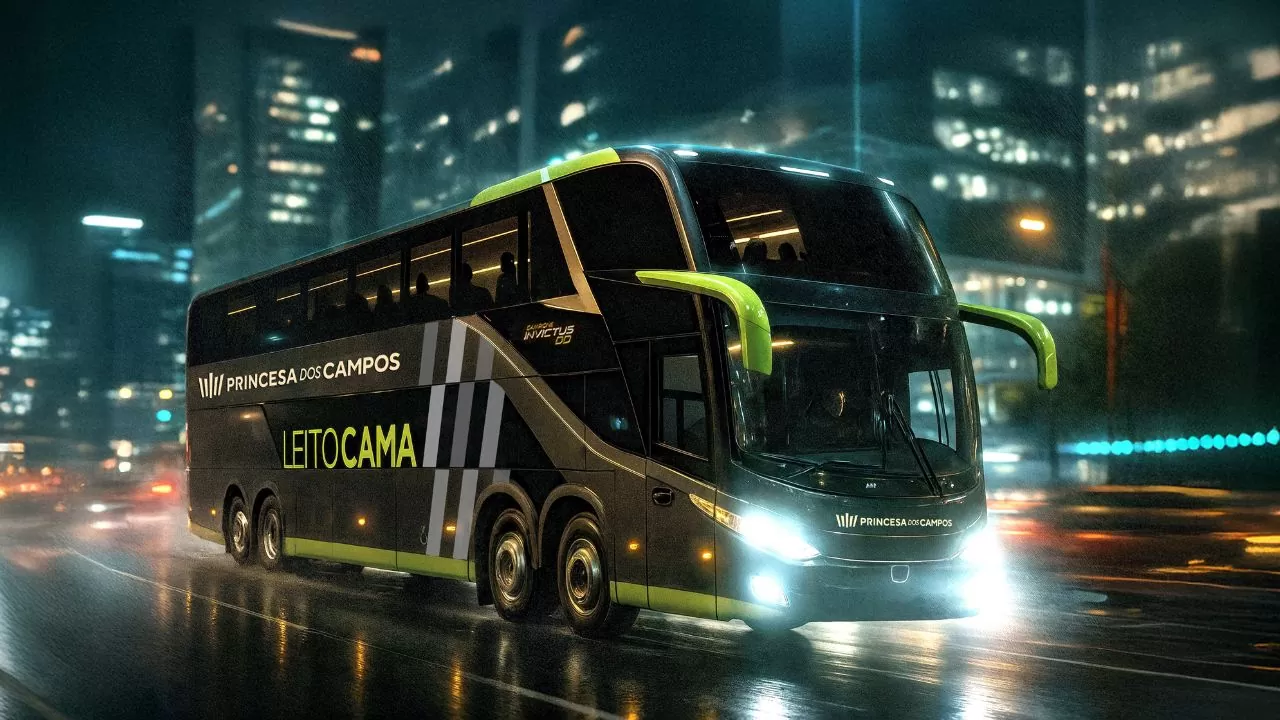 Ônibus modelo Comil Invictus DD com serviço leito cama da Princesa dos Campos | Imagem de divulgação meramente ilustrativa