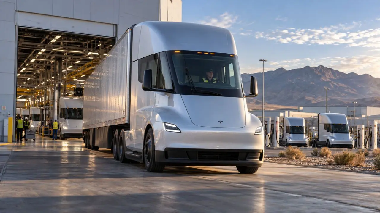 Tesla inicia producao em larga escala do Semi nos EUA promete ate 50 mil caminhoes por ano a partir de 2027 autonomia de ate 800 km e preco perto de R 15 milhao 2 Tesla inicia produção do caminhão Semi e prevê fabricar 1.000 unidades por semana